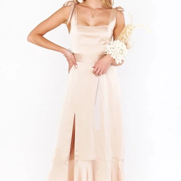 Claire Midi Dress ~ Champagne Luxe Satin Xs